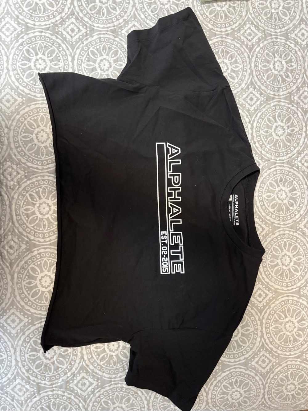 Alphalete Black Tee with White Vertical Logo